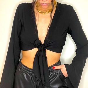 Tie crop with bell sleeve